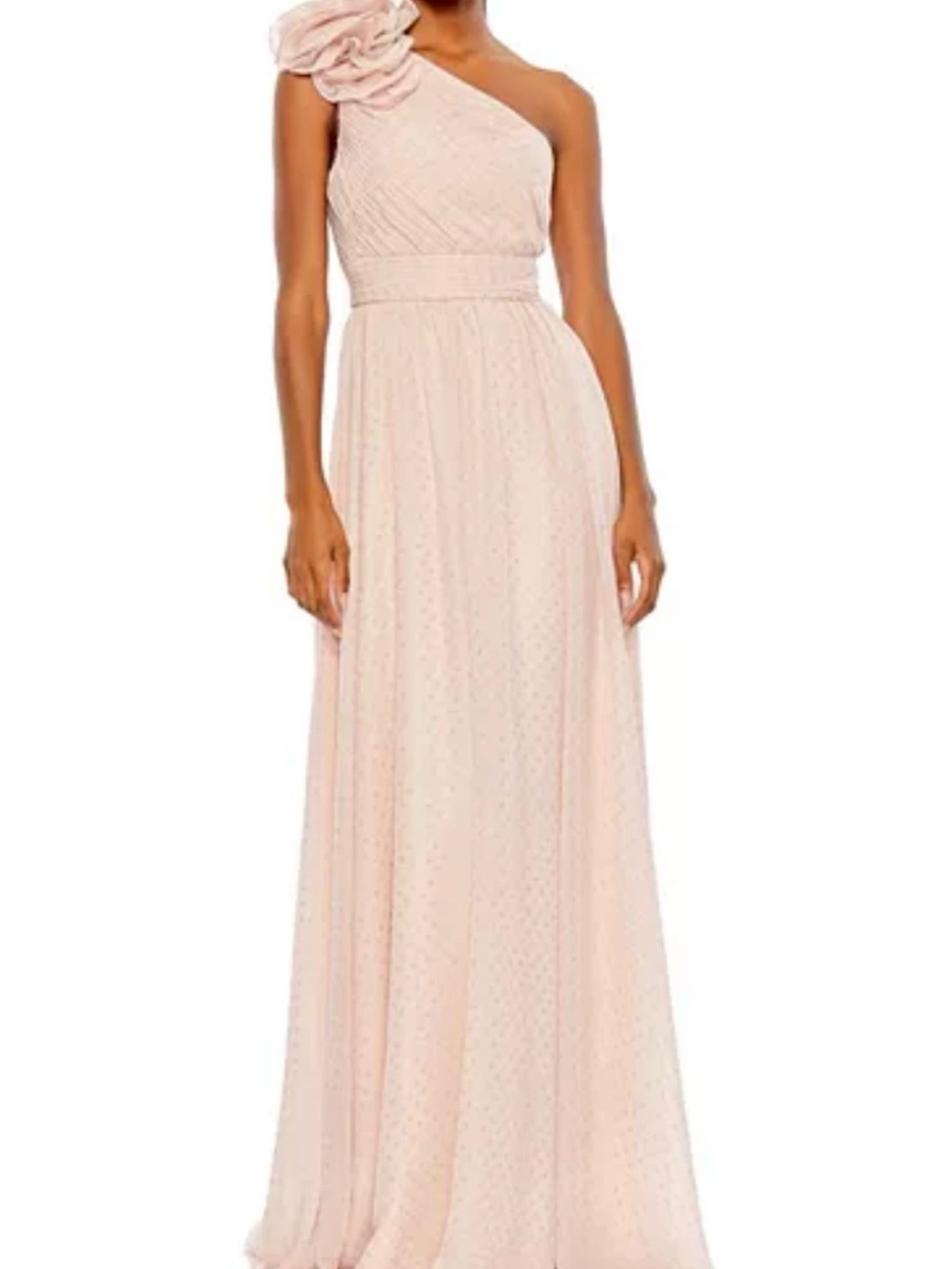 Mac Duggal One-Shoulder Blush Gown with Rosette Accent